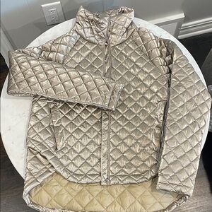 Athleta Women's Quilted Puffer Jacket in Metallic Gold